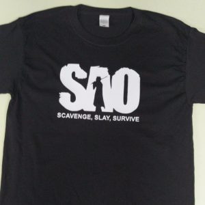 maglietta stampata scavenge, slay, survive